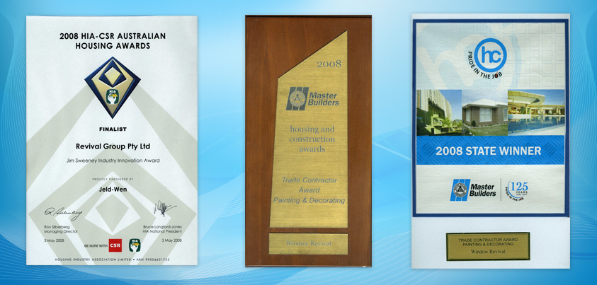 Award given to Window Revival in 2008 for excellent window restoration service